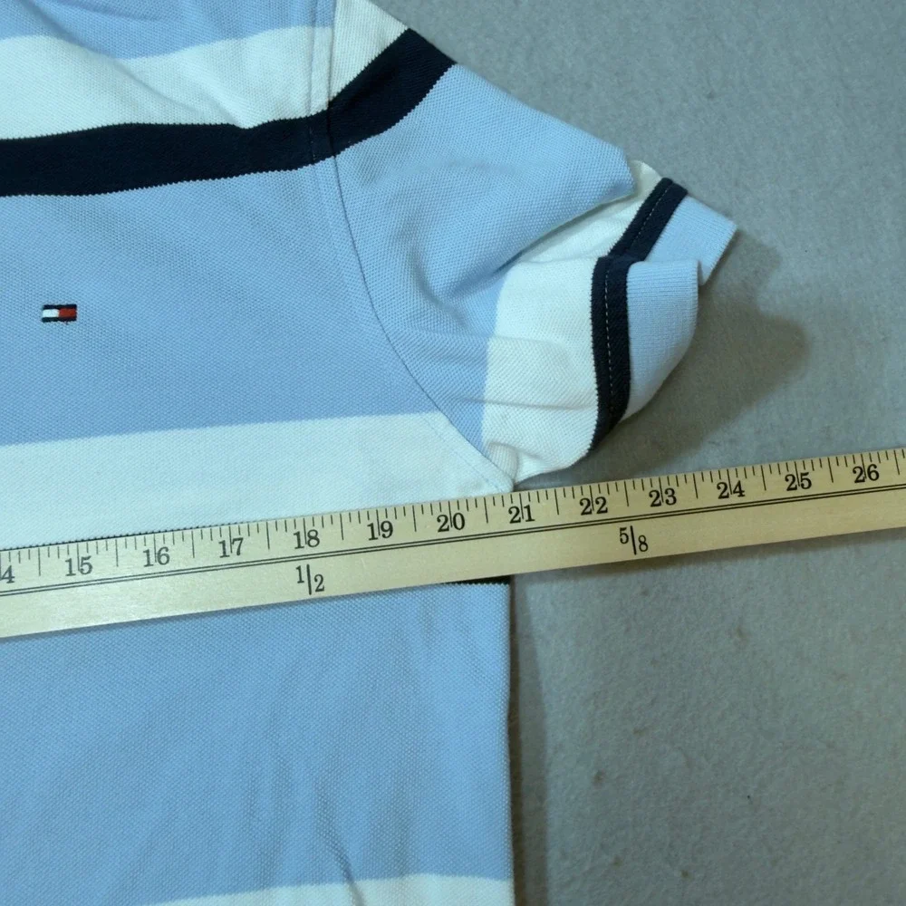 Tommy Hilfiger Mens Classic Fit Striped Polo Shirt Light Blue Navy‎ White Size M